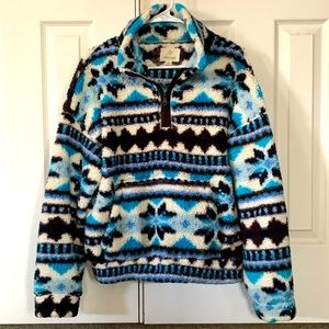 Aerie Offline Fair Isle Sherpa Quarter-Zip; Aztec print with kangaroo pocket